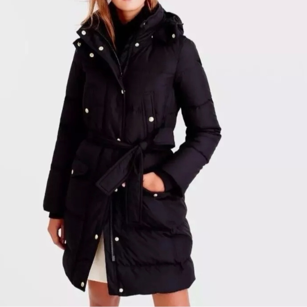 XXS J.Crew Women's Tall Black Wintress Down Puffer Jacket with Hood and …